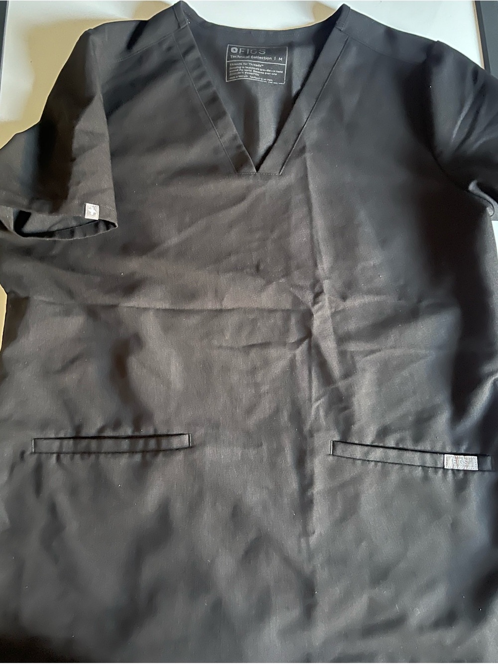 Figs Black V-Neck Scrub Top with Welt Pockets